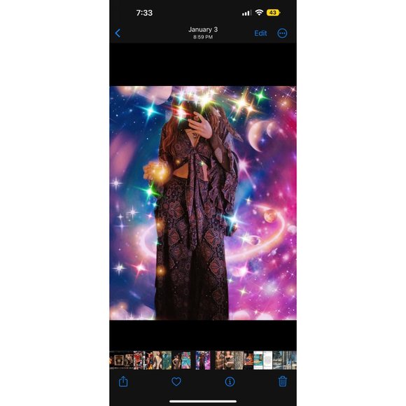 70s 2 Piece Set Bell Sleeve Wrap Pants with Super Bell Blue Choose xs to 5x 70% - Picture 3 of 10